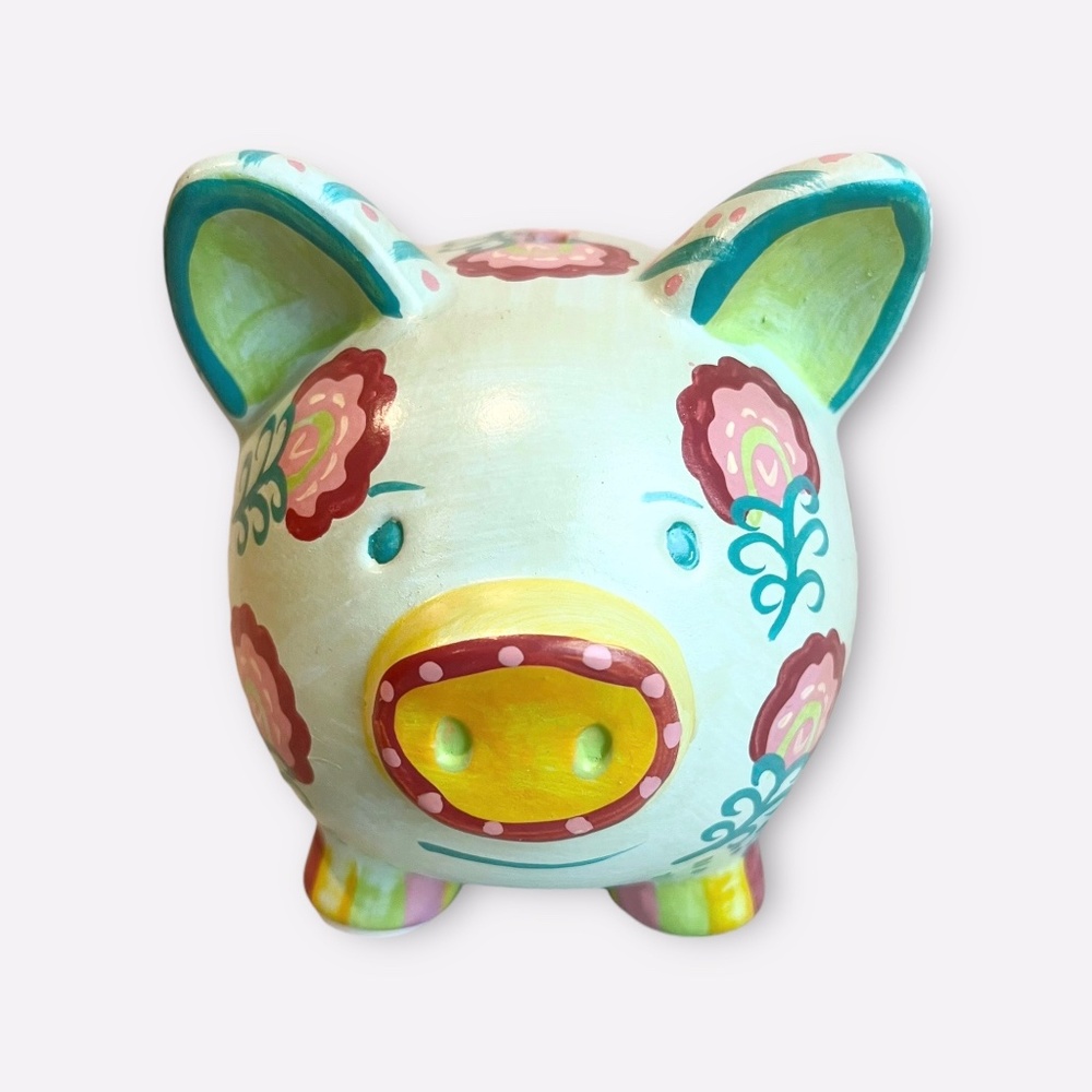 Kimberly Hodges Cupcakes and Cartwheels Hand Painted Floral Piggy Bank